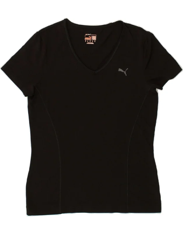 PUMA Womens T-Shirt Top UK 12 Medium Black Anti-Pilling Machine Wash Handmade