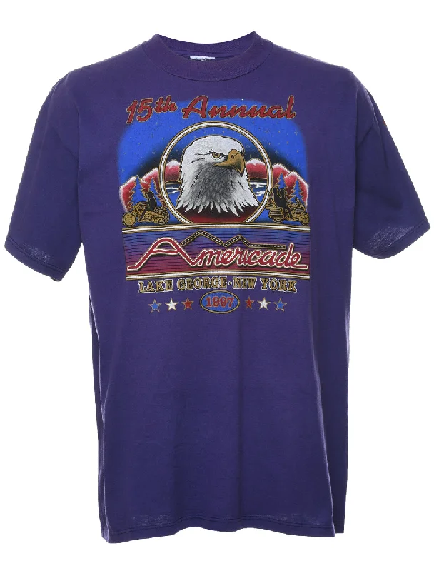 Purple Printed America Design T-Shirt - XL Chenille Brocade Lace