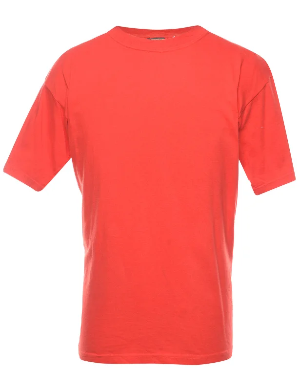 Red Plain T-shirt - L Notch Collar Peter Pan Collar Cowl Neck