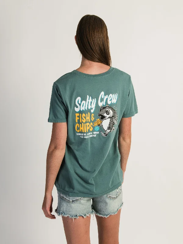 SALTY CREW FISH N CHIPS BOYFRIEND T-SHIRT Sequined Glittery Shiny