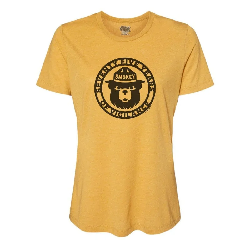 Smokey Bear 75 Years Women's Crewneck Tee Striped Floral Plaid