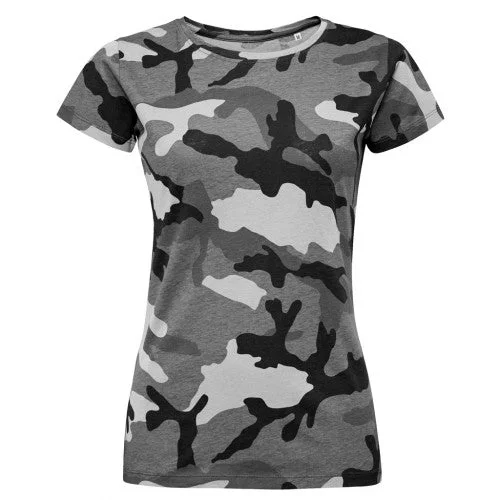 SOLS Womens/Ladies Camo Short Sleeve T-Shirt Nylon Fabric Polyester Fabric Spandex Fabric SOLS Womens/Ladies Camo Short Sleeve T-Shirt Nylon Fabric Polyester Fabric Spandex Fabric