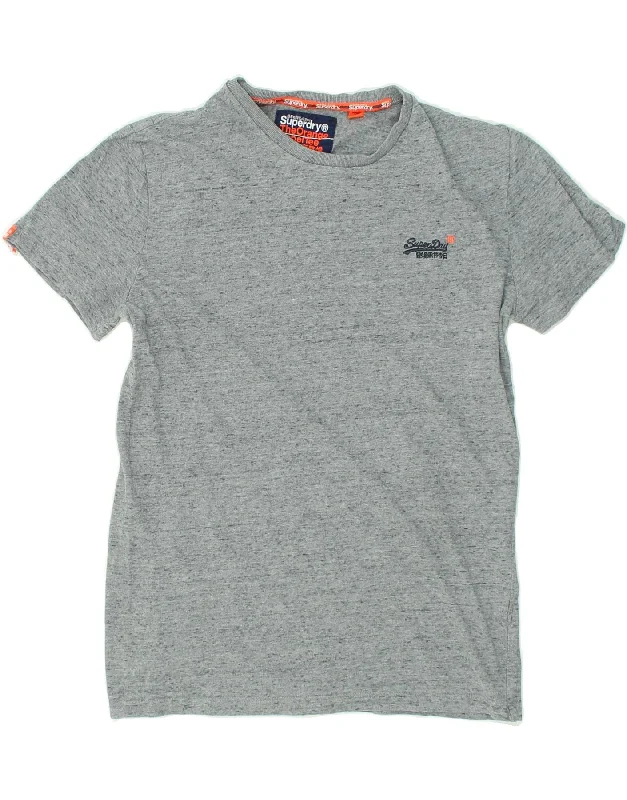 SUPERDRY Womens T-Shirt Top UK 14 Medium Grey Flecked Striped Floral Plaid