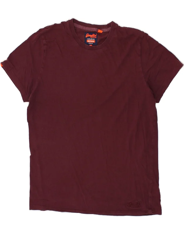 SUPERDRY Womens T-Shirt Top UK 20 2XL Burgundy Cotton Collared Crew Neck Turtle Neck