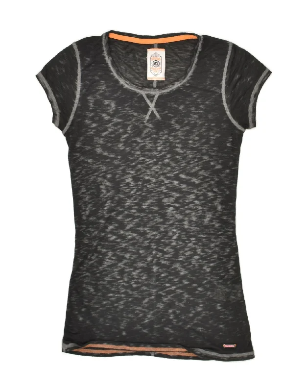 SUPERDRY Womens T-Shirt Top UK 6 XS Black Flecked Polyester Fashionable Trendy Casual SUPERDRY Womens T-Shirt Top UK 6 XS Black Flecked Polyester Fashionable Trendy Casual
