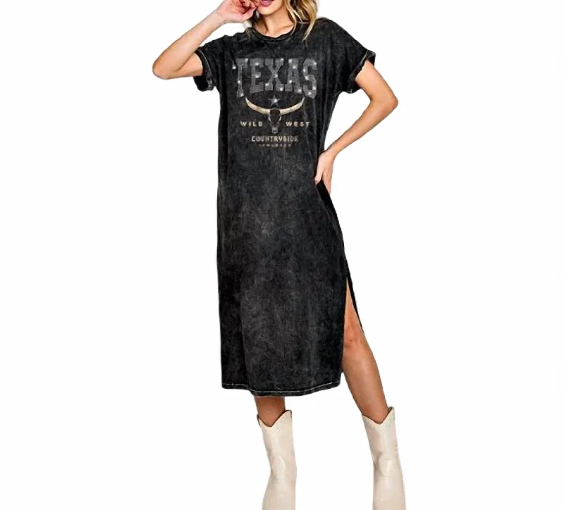 Texas Rhinestone T-Shirt Dress In Black Elegant Classic Vintage