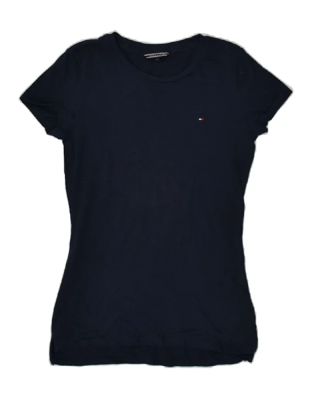 TOMMY HILFIGER Womens T-Shirt Top UK 10 Small Navy Blue Boxy Fit Fitted Loose