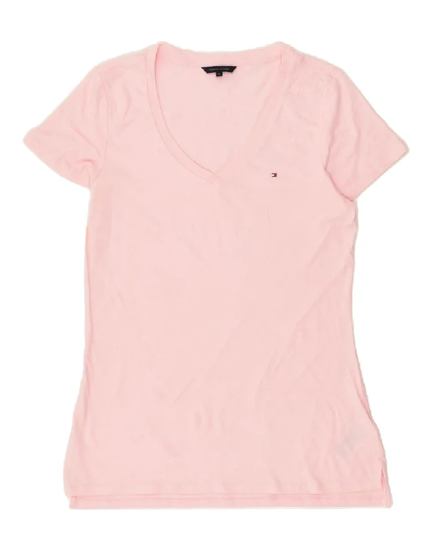 TOMMY HILFIGER Womens T-Shirt Top UK 18 XL Pink Cotton Solid Color Striped Floral