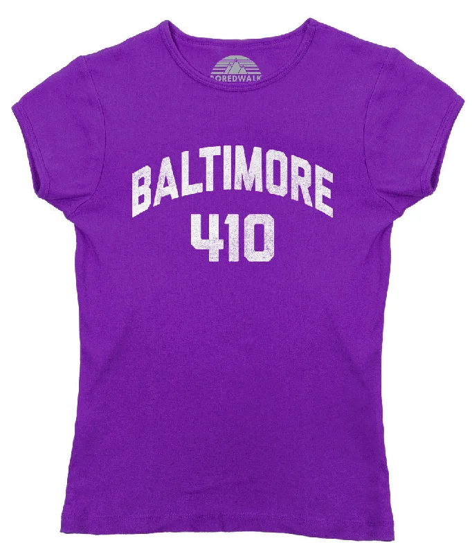 Women's Baltimore 410 Area Code T-Shirt Graphic Embroidered Appliqued