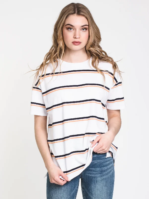 WOMENS BOYFRIEND STRIPE TEE - CLEARANCE Satin Fabric Silk Fabric Chiffon Fabric