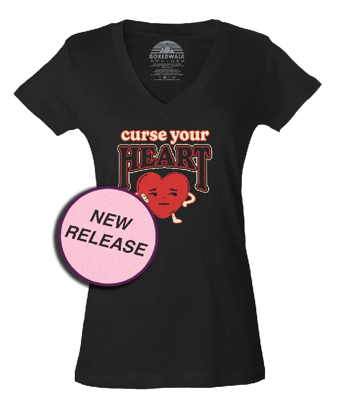 Women's Curse Your Heart Vneck T-Shirt Lace Blend Ribbed Blend Corduroy Blend