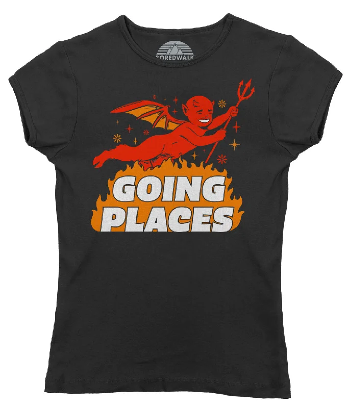 Women's Going Places Devil T-Shirt Asymmetrical Pockets Print