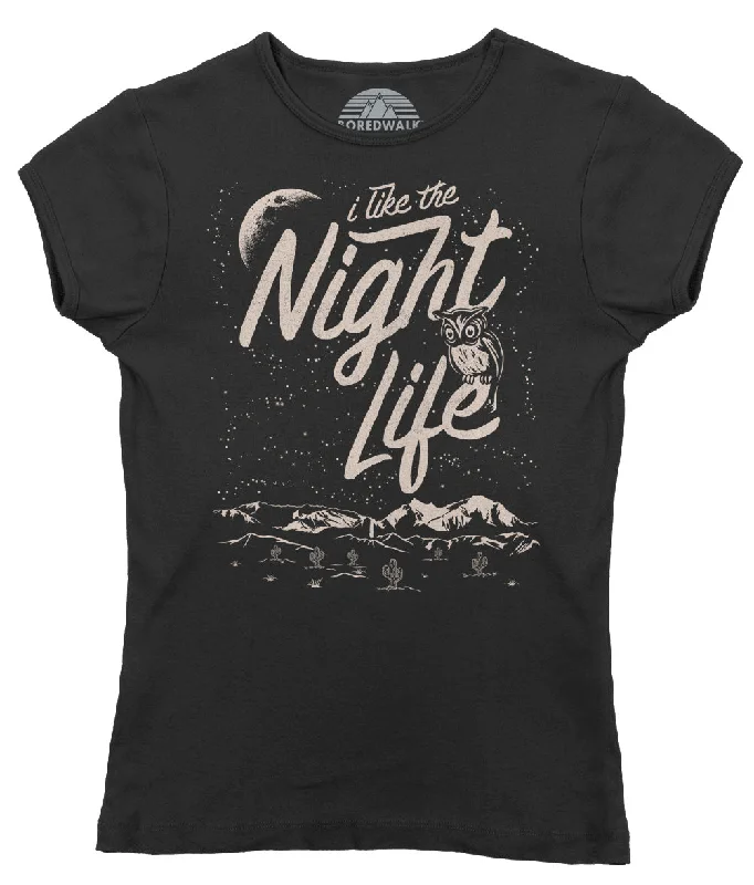 Women's I Like the Night Life T-Shirt Hooded Caped Shawl Collar