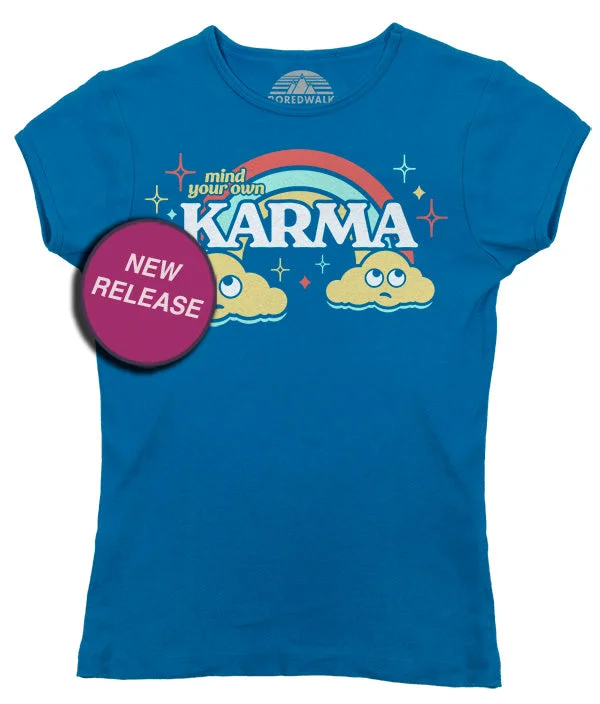 Women's Mind Your Own Karma T-Shirt Striped Floral Plaid