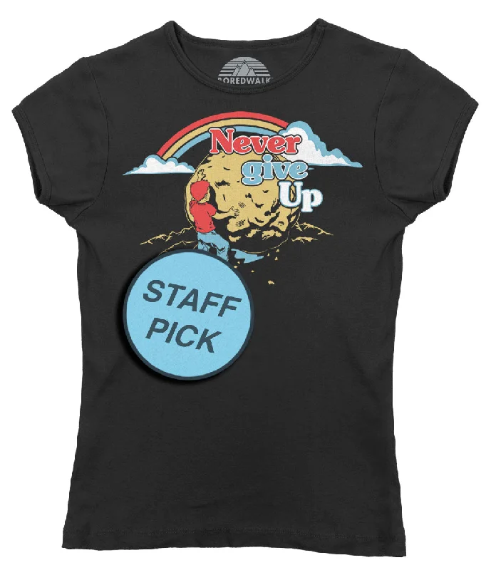 Women's Never Give Up Sisyphus T-Shirt Hooded Caped Shawl Collar