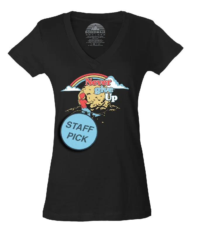 Women's Never Give Up Sisyphus Vneck T-Shirt Collared Crew Neck Turtle Neck