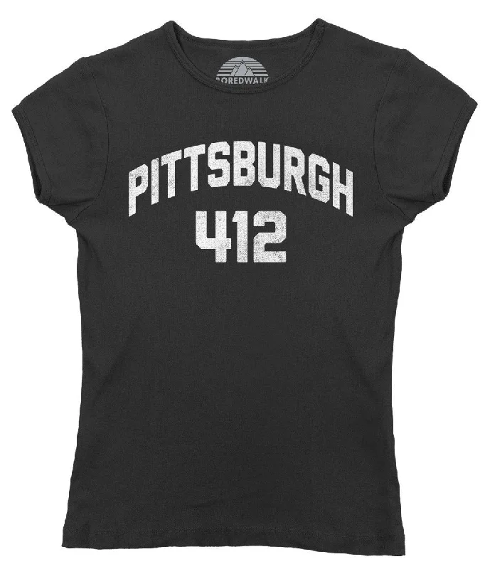 Women's Pittsburgh 412 Area Code T-Shirt Spandex Blend Rayon Blend Denim Blend