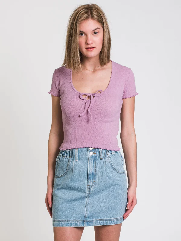 HARLOW POINTELLE SCOOP TEE - CLEARANCE Satin Fabric Silk Fabric Chiffon Fabric