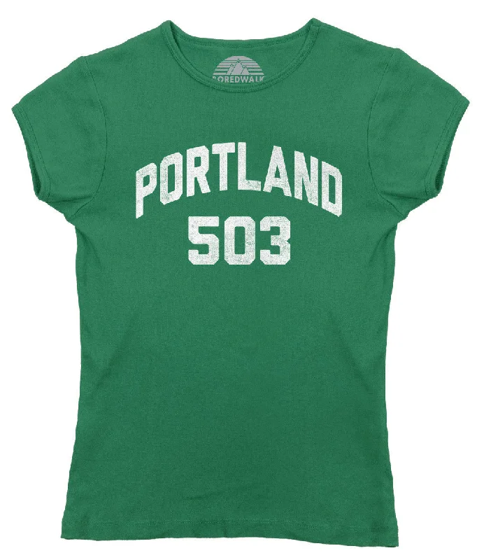 Women's Portland 503 Area Code T-Shirt Graphic Embroidered Appliqued