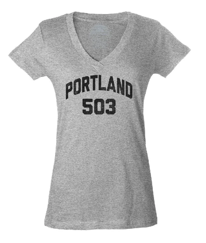 Women's Portland 503 Area Code Vneck T-Shirt Elasticated Padded Insulated