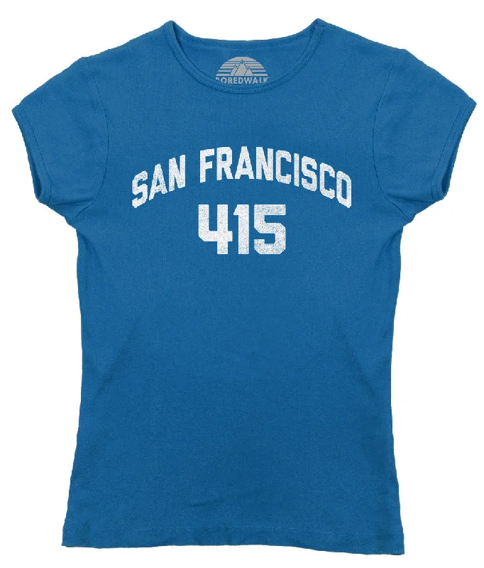 Women's San Francisco 415 Area Code T-Shirt Mesh Blend Leather Blend Suede Blend