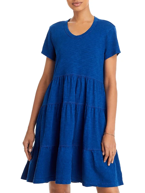 Womens Tiered Short Sleeve T-Shirt Dress Knit Fabric Woven Fabric Fleece Fabric