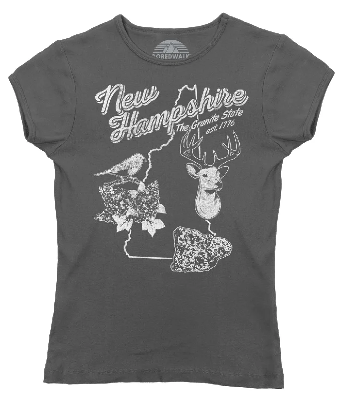 Women's Vintage New Hampshire T-Shirt Embroidered Appliqued Beaded