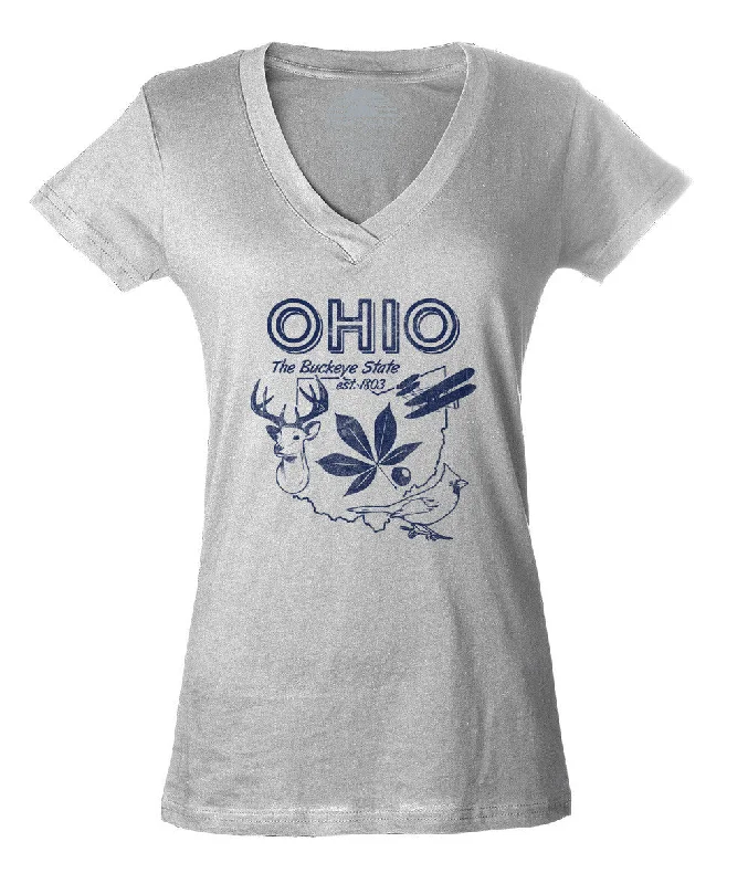 Women's Vintage Ohio State Vneck T-Shirt Terry Blend Velvet Blend Canvas Blend