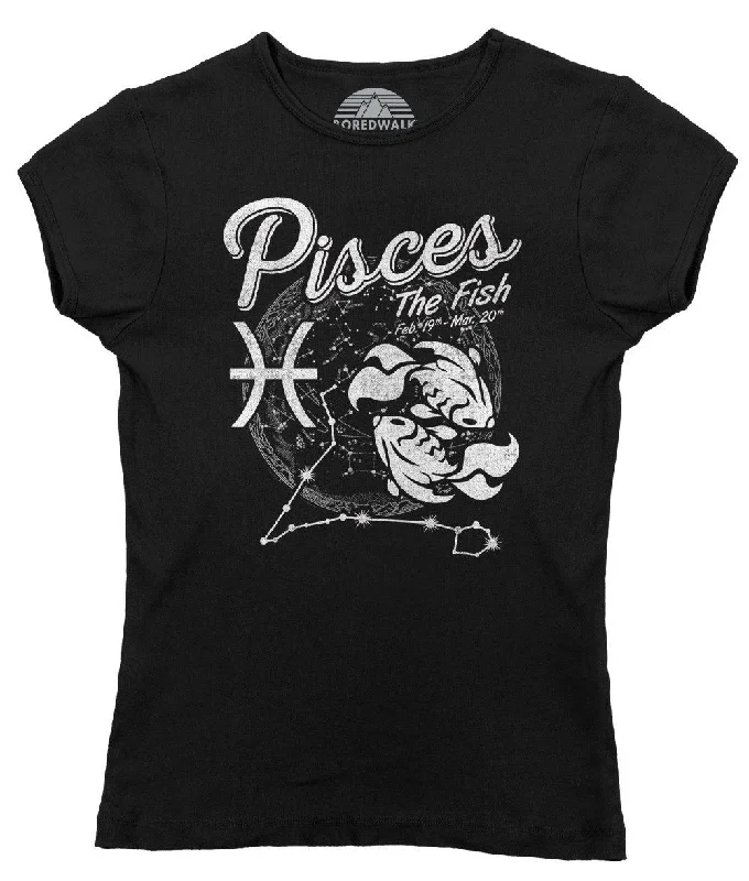 Women's Vintage Pisces T-Shirt Mesh Blend Leather Blend Suede Blend