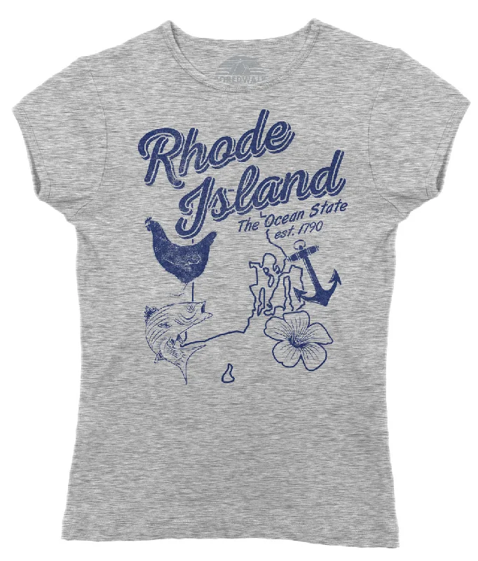 Women's Vintage Rhode Island T-Shirt Mesh Fabric Canvas Fabric Denim Fabric