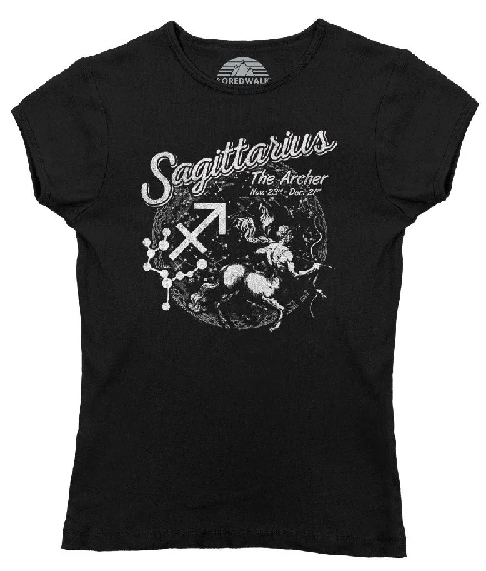 Women's Vintage Sagittarius T-Shirt Houndstooth Herringbone Solid