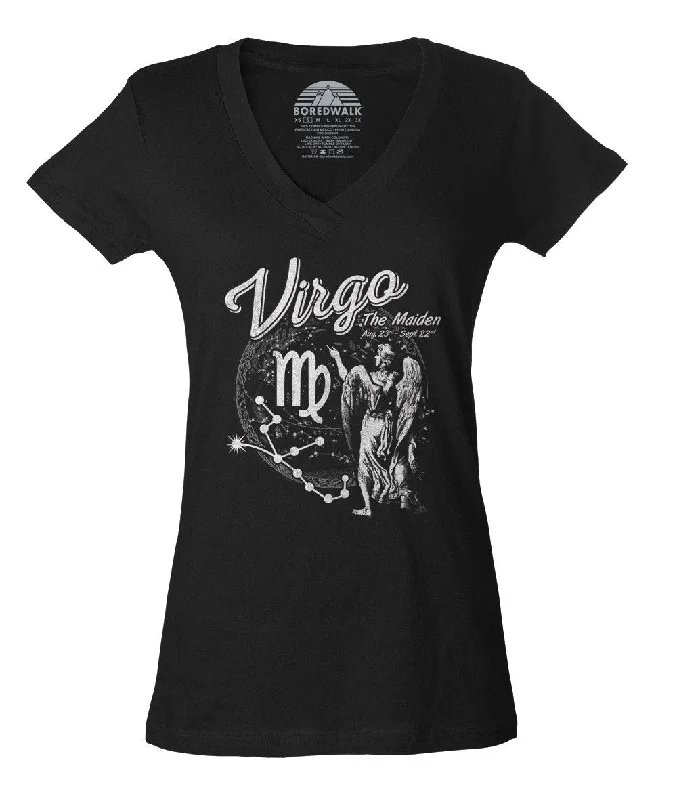 Women's Vintage Virgo Vneck T-Shirt Nylon Fabric Polyester Fabric Spandex Fabric