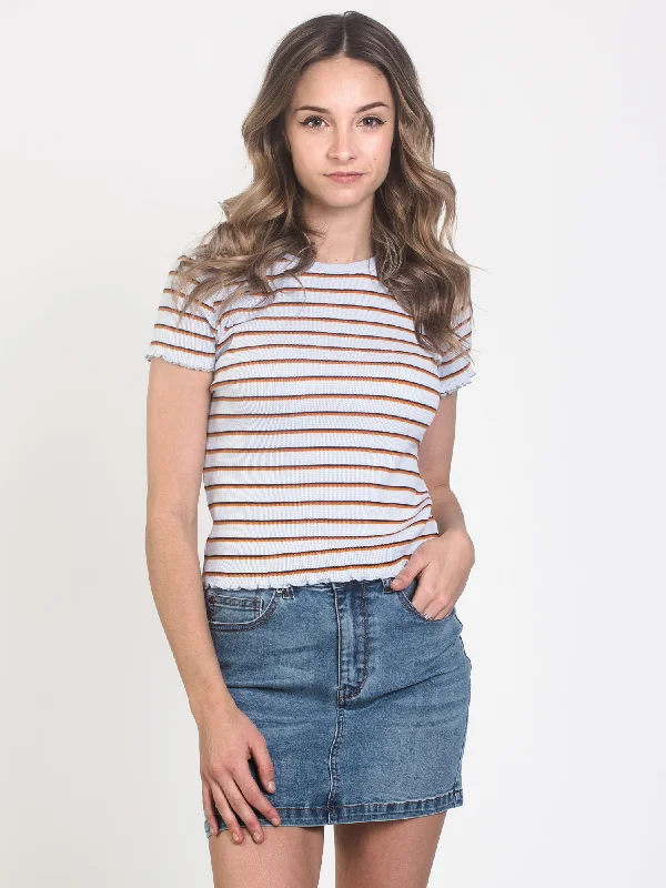 WOMENS WAFFLE STRIPE TEE - CLEARANCE Print Jacquard Patchwork