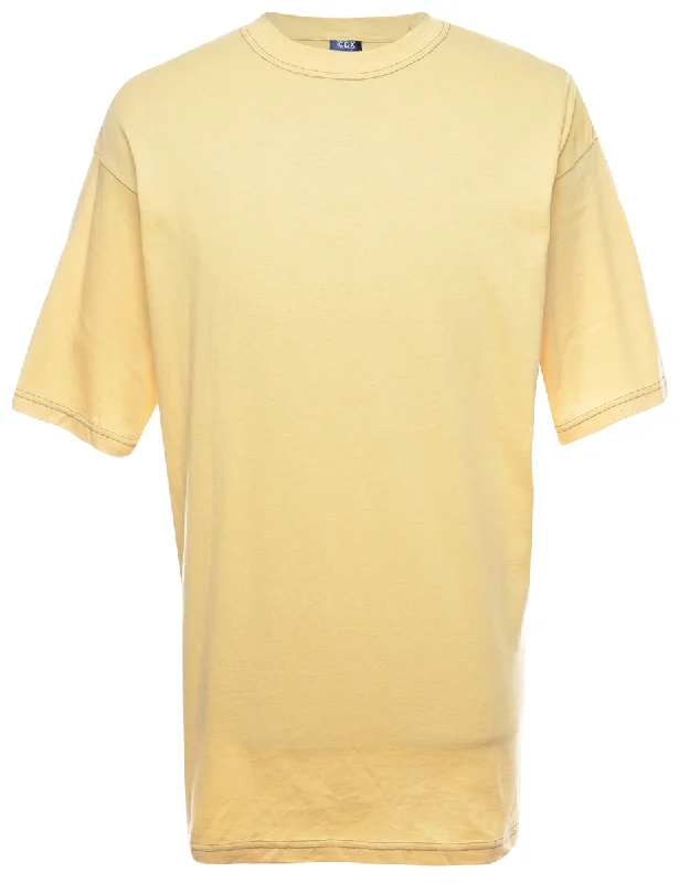 Yellow Plain T-shirt - L Mesh Blend Leather Blend Suede Blend