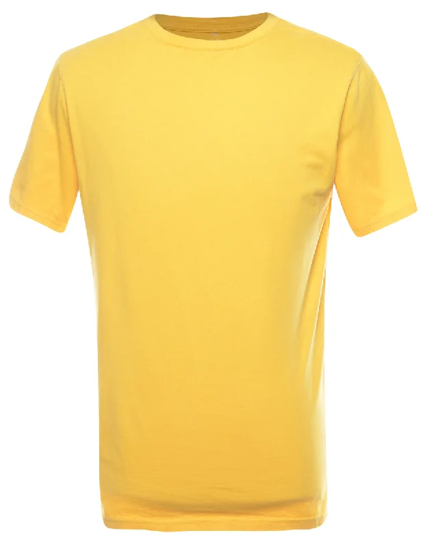 Yellow Plain T-shirt - M Ribbed Striped Patterned