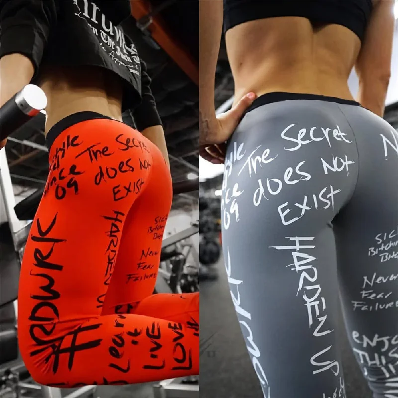 QICKITOUT Women's Workout Fitness Active Wear Leggings in Handwritten Print Trendy Faux Suede Leggings QICKITOUT Women's Workout Fitness Active Wear Leggings in Handwritten Print Trendy Faux Suede Leggings