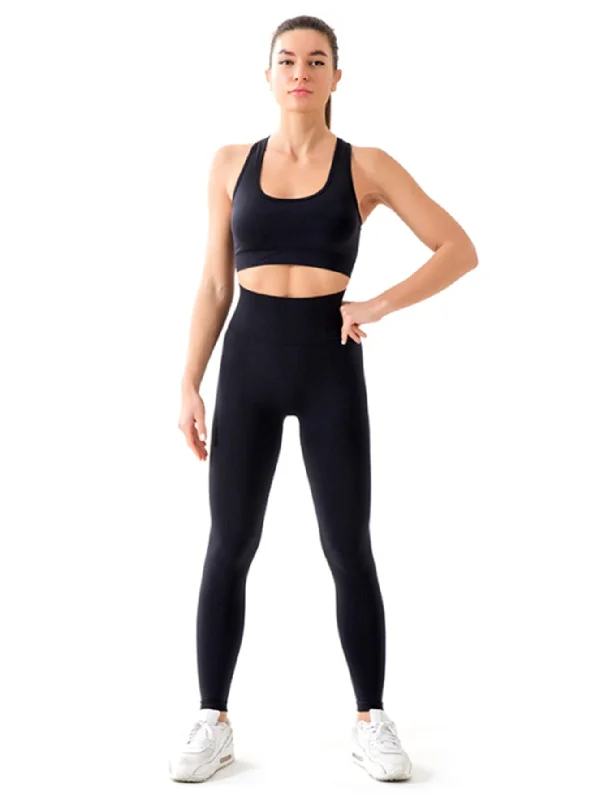 2PCS Workout Seamless Ribbed High Waist Leggings With Sports Bra Exercise Set Fashionable Embroidered Detail Leggings 2PCS Workout Seamless Ribbed High Waist Leggings With Sports Bra Exercise Set Fashionable Embroidered Detail Leggings