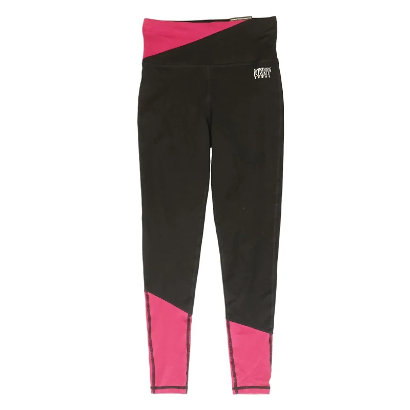 Black Color Block Leggings Trendy Leather-Look Workout Leggings