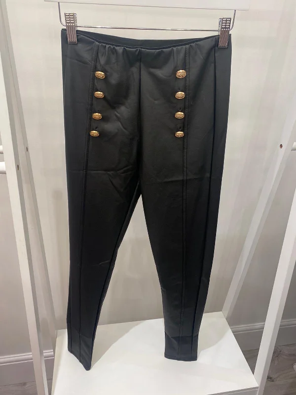 Black PU Button Leggings Elegant Velvet Leggings