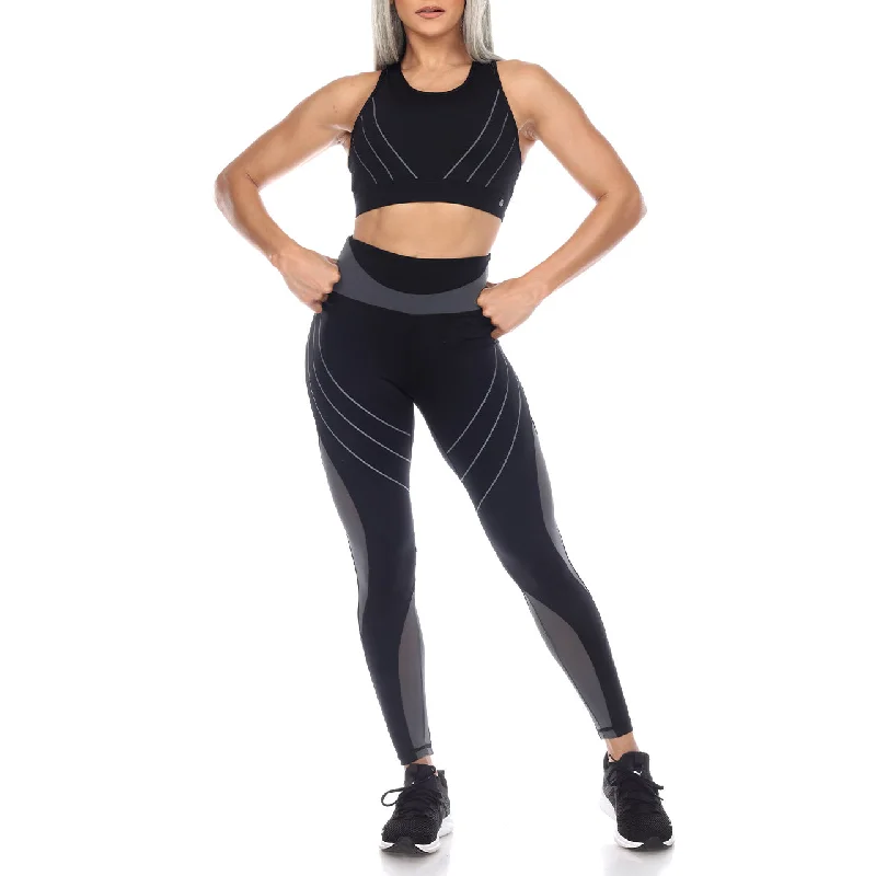 Cut Out Back Mesh Sports Bra & Leggings Set Cozy Full-Length Workout Leggings