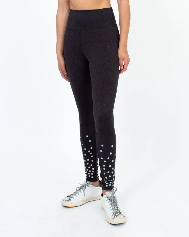 Glitter Star Print Leggings Comfortable Zip-Up Leggings