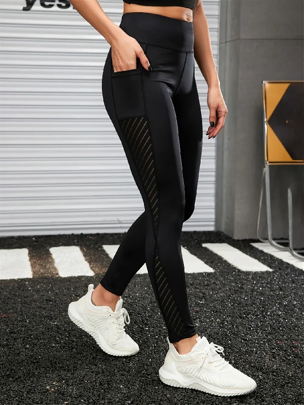 High Waist Mesh Yoga Leggings Cut Out Stretchy Sports Fitness Leggings Elegant Stretchy Faux Leather Leggings High Waist Mesh Yoga Leggings Cut Out Stretchy Sports Fitness Leggings Elegant Stretchy Faux Leather Leggings