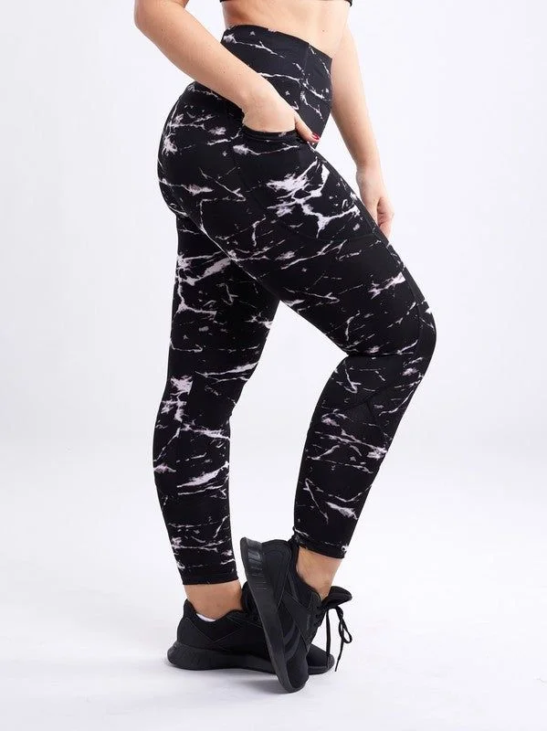 High-Waisted Classic Gym Leggings w Pockets Stylish Printed Stretch Leggings