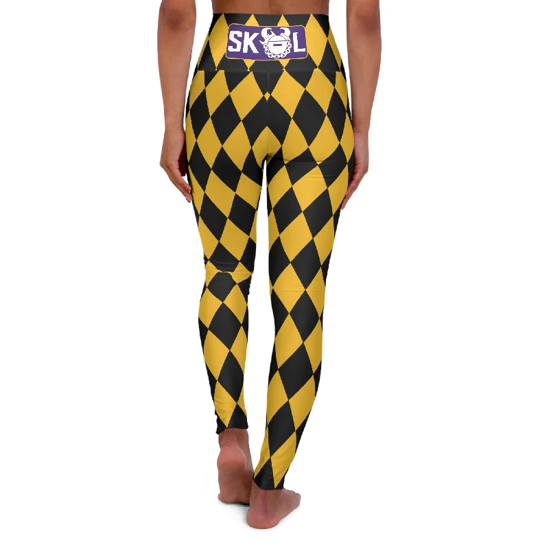 High Waisted Yoga Leggings - Black/Gold Diamonds Comfortable Bootcut Workout Leggings