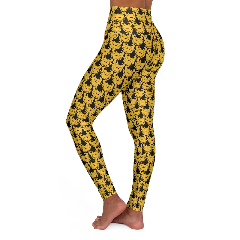 High Waisted Yoga Leggings - Black/Gold Helmets Elegant Metallic Leggings