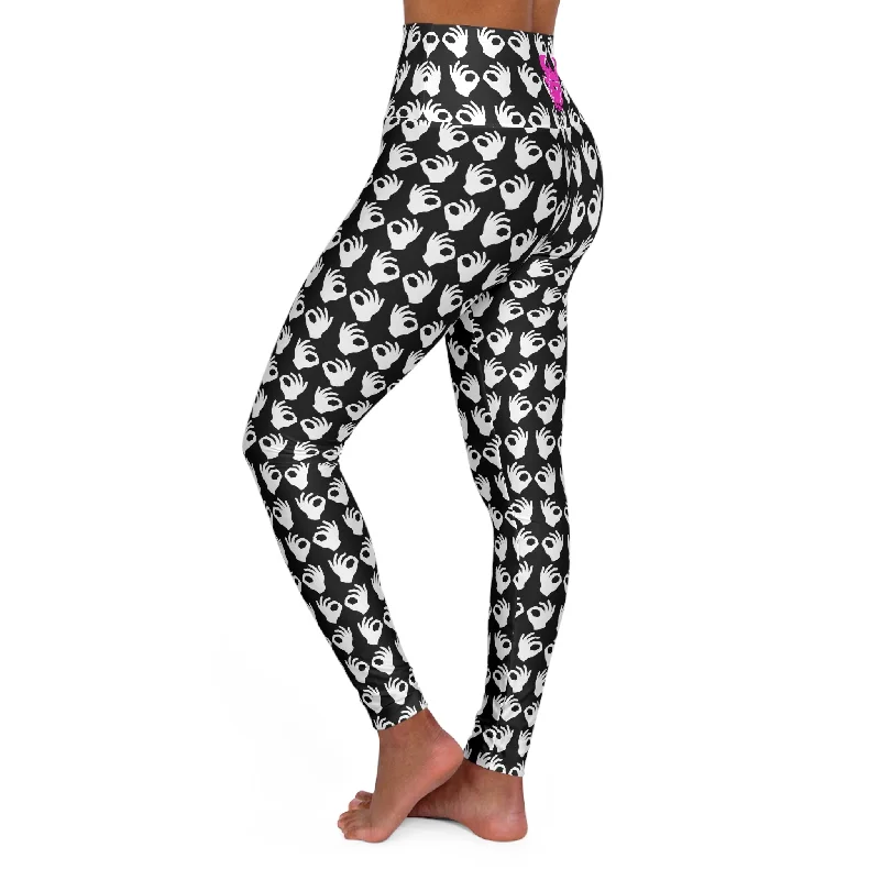 High Waisted Yoga Leggings - Black/White Griddy Trendy Spandex Leggings