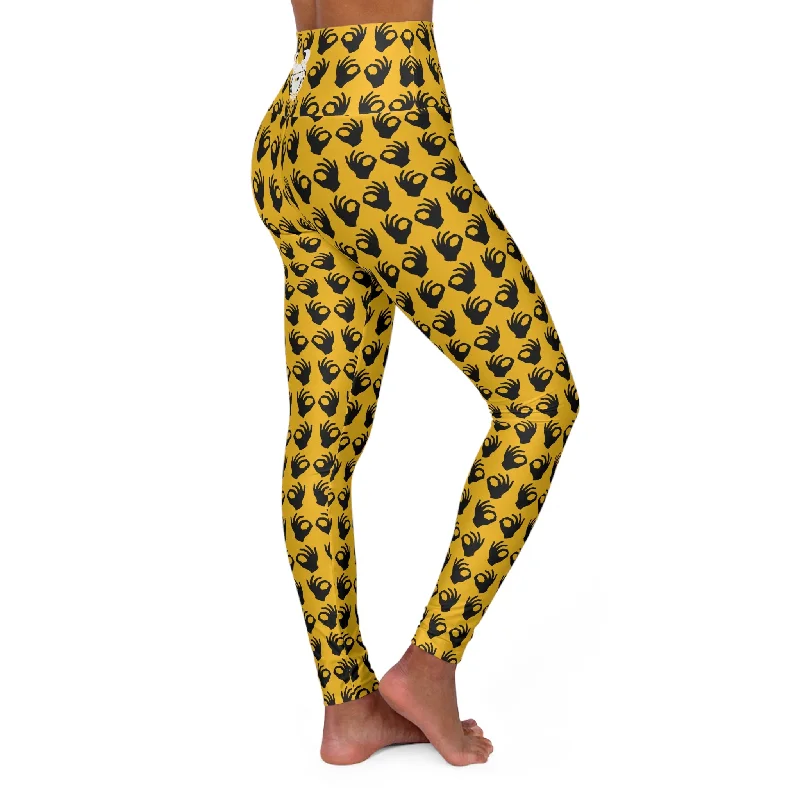 High Waisted Yoga Leggings - Gold/Black Griddy Cozy Lounge Pants Leggings