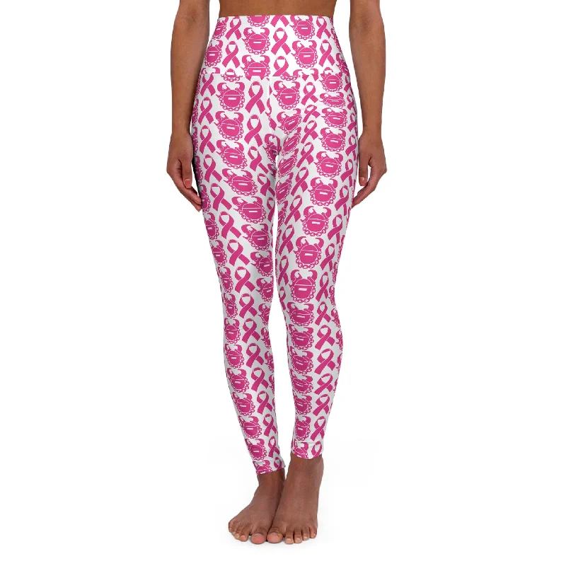 High Waisted Yoga Leggings - Pink Ribbon/Helmet Trendy Seamless Sports Leggings