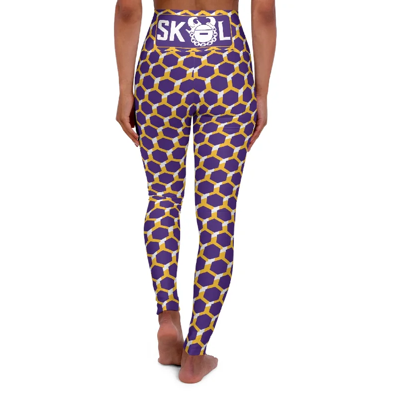 High Waisted Yoga Leggings - Purple/Gold Hex Casual Slim-Fit Leggings