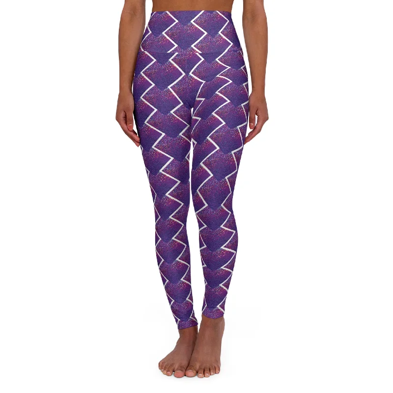 High Waisted Yoga Leggings - Purple Sparkle Trendy Patterned Leggings